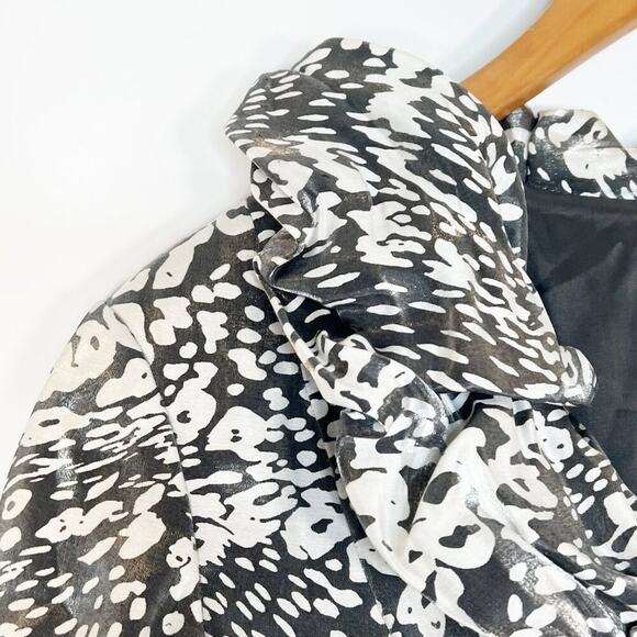 Victor Costa Silver Metallic Sheen Print Ruffled Suit Jacket - Picture 5 of 13